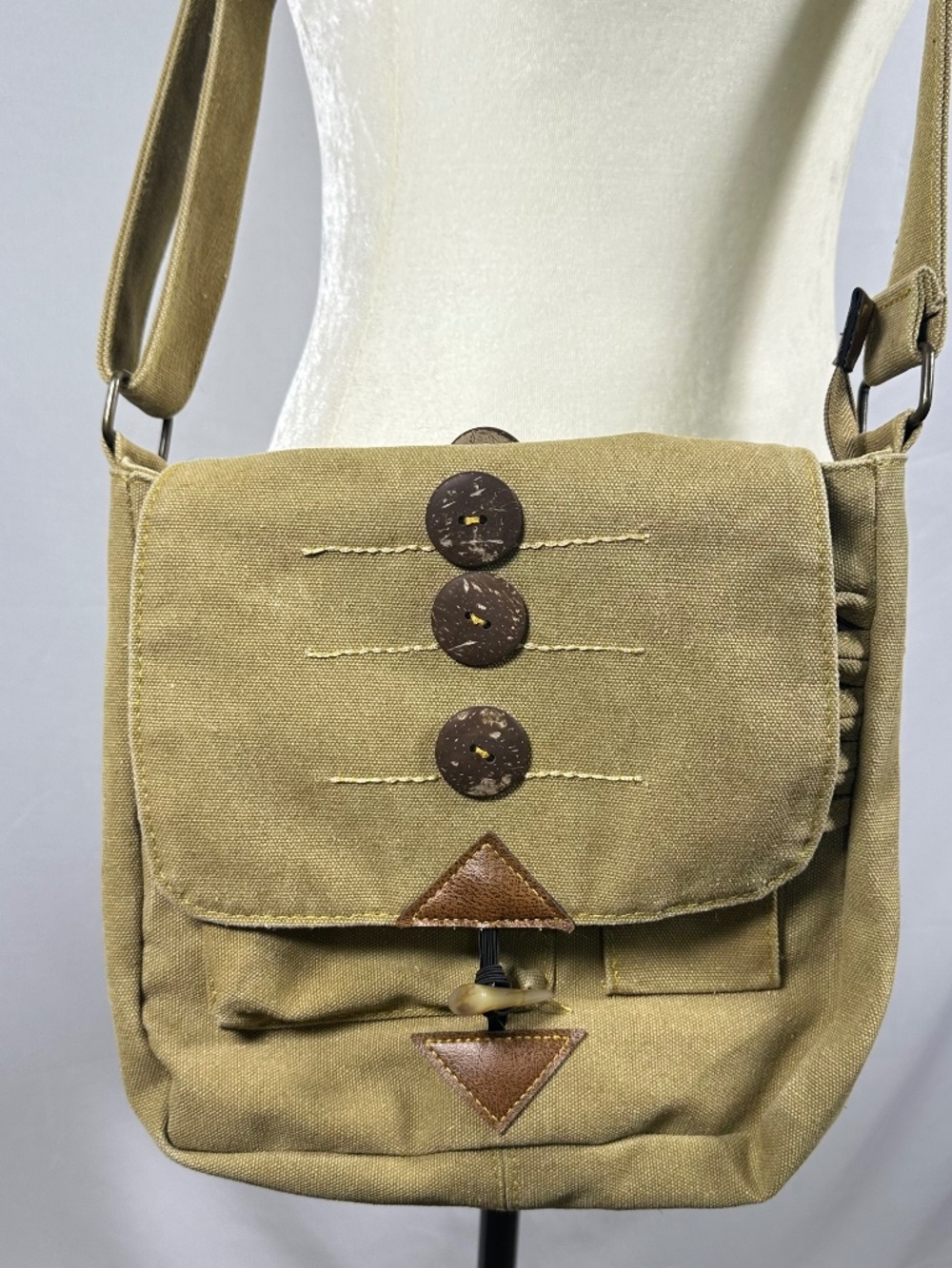 Earthbound Trading Company Green Bag with Button & Toggle Fastener Turtle Patch